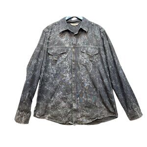 Decree Mens Acid Wash Denim Button-Up Shirt XL Gray
